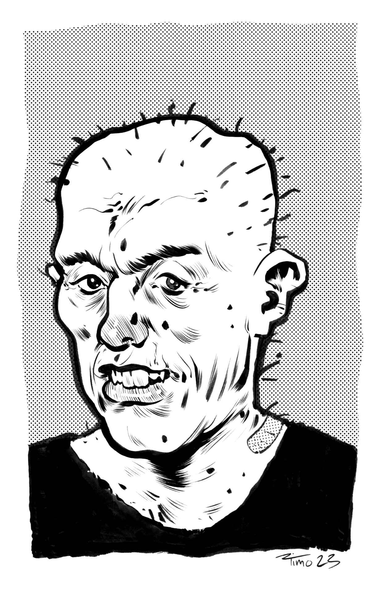 ugly man illustration inked with pentel brush pen screentone