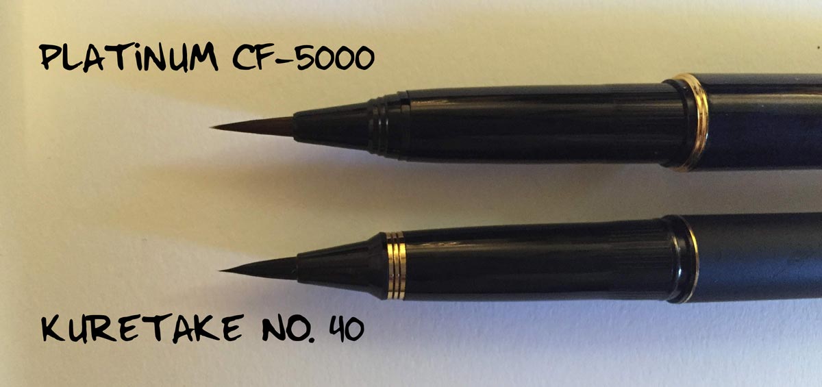 Comparison of brush tips on the Kuretake No. 40 and Platinum CF-5000 brush pens