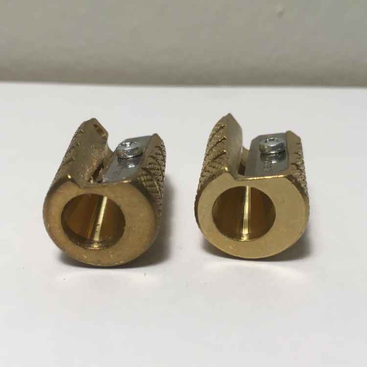 M+R Brass Bullet Sharpener on left, Alvin Brass Bullet on Right