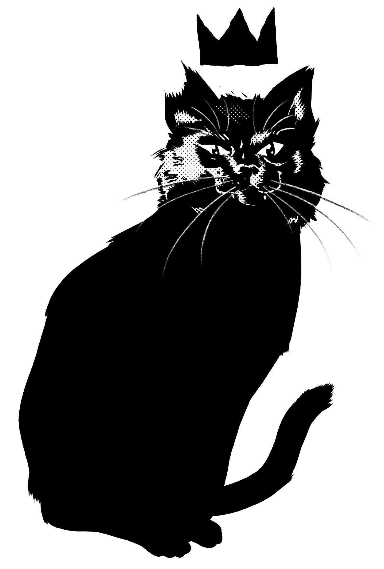 black cat kitty king illustration inked with pentel brush pen screentone