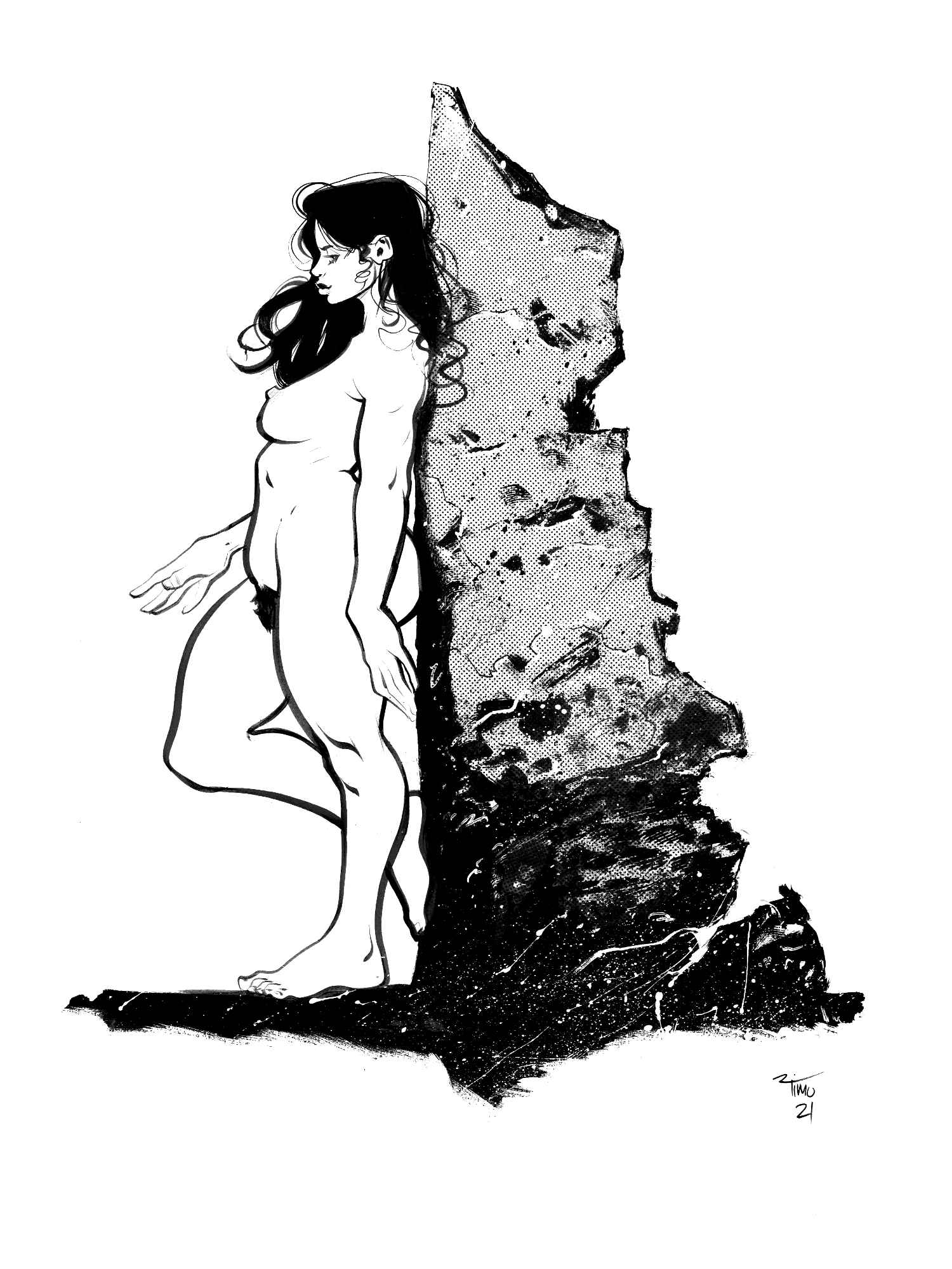 Nude Rubble Illustration ink brush screentone