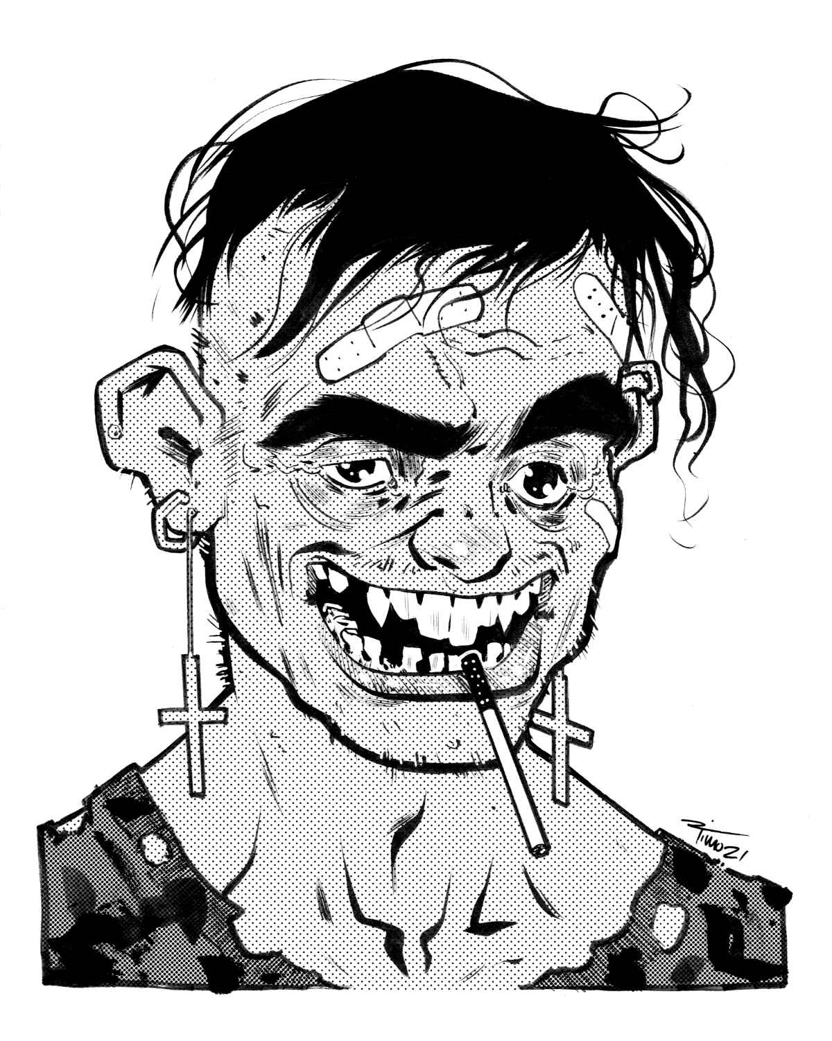 Rough Guy illustration ink brush screentone